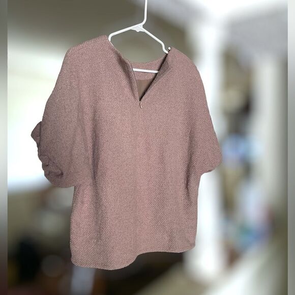 Anthropologie COS Wool Bouclé Top in Mauve With Gathered Cuffs Size 6 - Picture 6 of 16